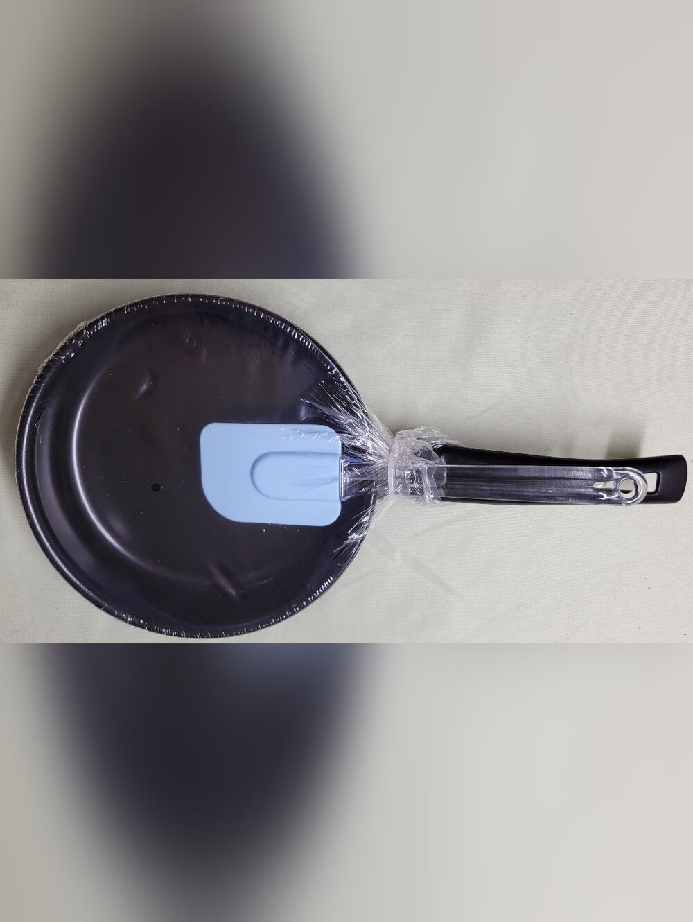 Mini Black Nonstick Frying Pan with Blue Silicone Spatula